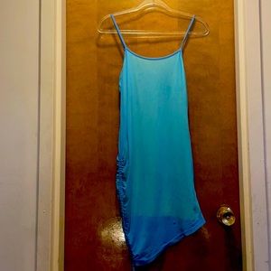 Mesh blue and under dress is a neon yellow which give the dress an effect